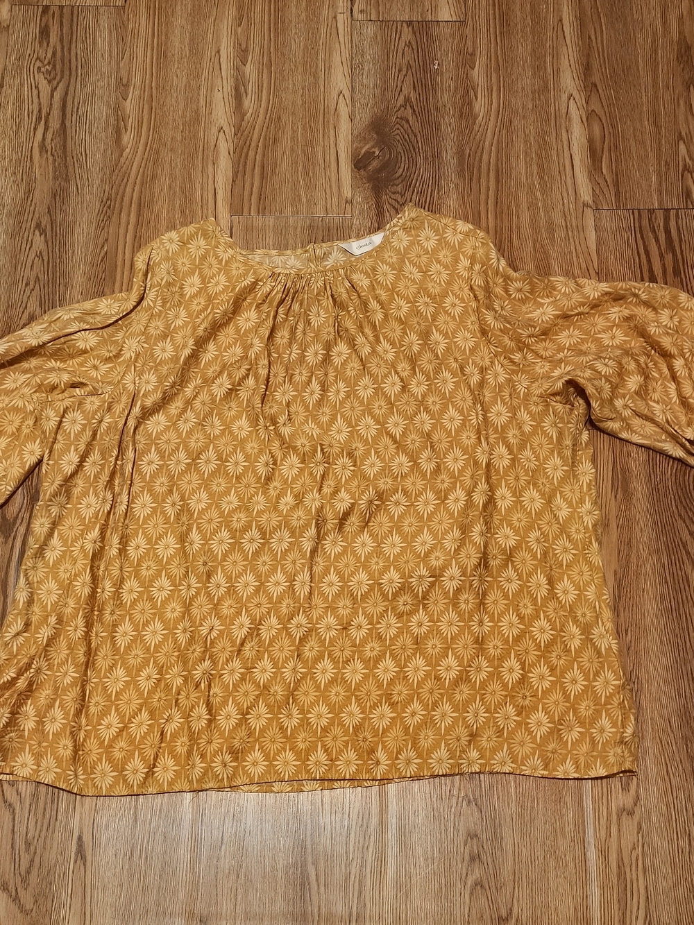 CJ Banks 3X Mustard Floral Tie Sleeve Blouse Peasant Top